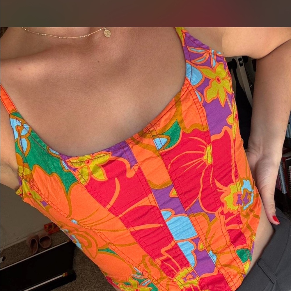 Olivaceous Bright Floral Corset Camisole — Orange, Pink & Purple
